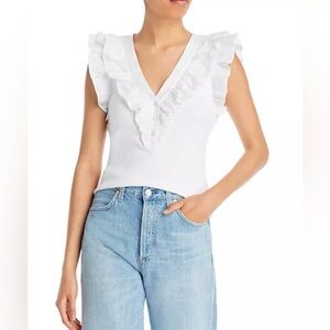 Veronica Beard Adrianna Ruffled Ribbed Top Size XS